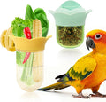 2Pcs Bird Cage Feeder for Vegetable & Water/Pellets, Parrot Veggies Holder with Water-Storage Design to Keep Greens Fresh, No Mess Hanging Bird Feeding Bowls, Separate Design for Balanced Nutrition