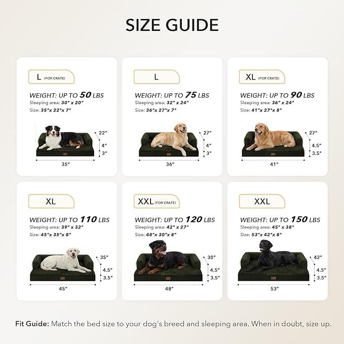 Orthopedic Dog Beds for Large Sized Dogs, Waterproof Egg Crate Foam Medium Dog Couch Beds for Crate 35x22Inch, Washable Pet Beds with Removable Cover and Nonskid Bottom, Olive Green