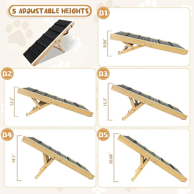 Large Dog Pet Ramp for Bed Couch Car 5 Adjustable Height Pet Step with Non-Slip Mat 9.06" to 20.8" Foldable Dog Steps for Small Large Old Dogs Cats