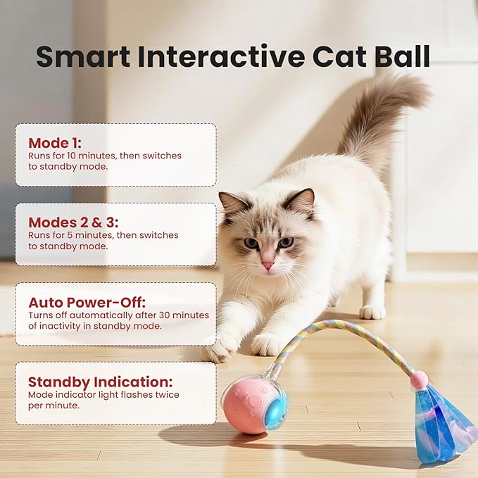 Rocfish Durable Interactive Cat Toys for Indoor Cats, Smart Automatic Cat Chase Ball Toy, Upgraded Speedy Tail Kitten Toy for Bored Indoor Adult Pets (NEW Pink)