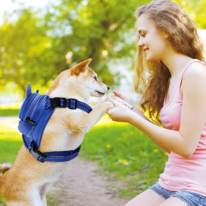 Dog Harness with Backpack, Adjustable Dog Backpack Harness for Small Medium Dogs, No-Pull Breathable Backpacks for Dogs to Wear, for Traveling, Hiking, Camping, Training, Blue XS