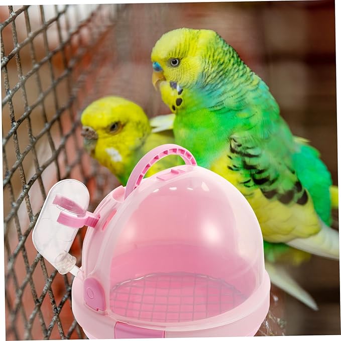 Kisangel 1set Portable Handheld Bird Carrier Transparent Design Detachable Base Vented for Air Circulation for Parrots Birds and Animals Capsule Galvanized Mesh Pad