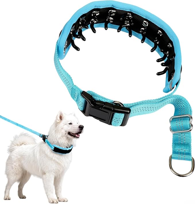 Lightweight Prong Collar for Dogs, Reflective No Pull Dog Collar | Adjustable Size Dog Pinch, Breathable Woven Fabric Air Grid Technology, Martingale Collar for Dogs Training(Blue-XL)
