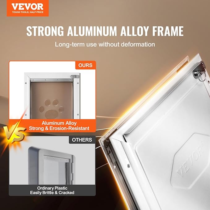 VEVOR Pet Door for Interior and Exterior Doors, Aluminum Frame, Metal Closing Panel and Lock, Strong and Durable Dog Door, Pet Door Suitable for Medium Dogs (White-Medium)