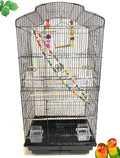 Large 35-Inch Portable Flight Bird Travel Cage for Canary Parakeet Cockatiel Lovebird Finch Bird Cage - 18" Length x 14" Depth x 35" Height (Black with Toy)