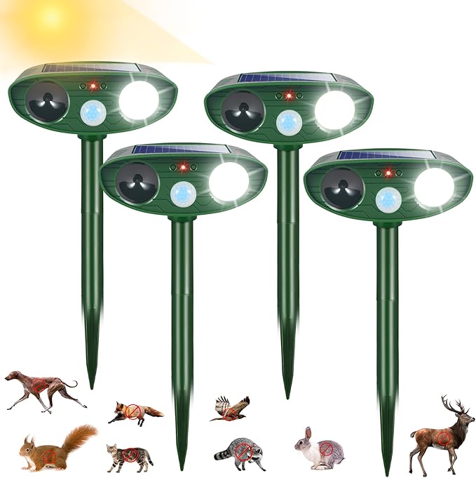 2026 Upgraded Cat Repellent Outdoor Ultrasonic with Strobe Light, Deer Squirrel Skunk Repellent for Yard,Motion Activated Animal Deterrent Devices- Keep Dogs Raccoons Rabbits Away from Garden Farm