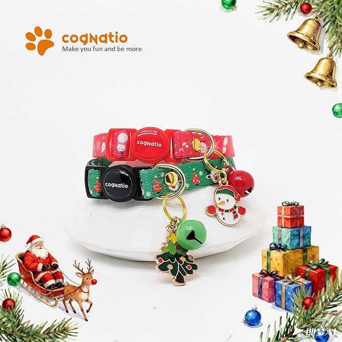 2 Pack Breakaway cat Collars with Bell,Safety Quick Release Pendant Cute Kitten Collar,Adjustable 20-30cm (Xmas1, 20-30cm)