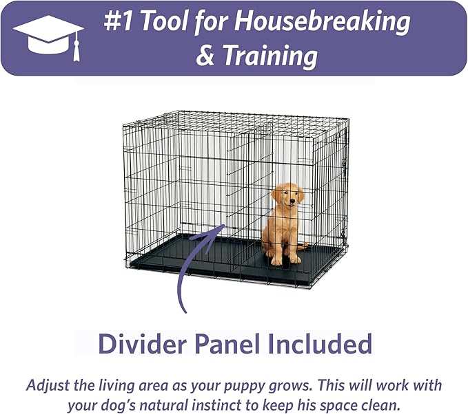 MidWest Homes for Pets 48-Inch iCrate for Extra-Large Breeds, 90-110 lbs, Single Door Folding Dog Crate with Divider Panel, Leak-Proof Tray & Secure Latches, Portable, Durable & Easy to Assemble