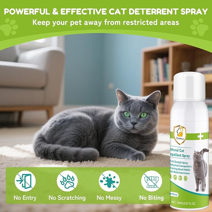 Cat Deterrent Spray, Natural Cat Repellent for Indoor & Outdoor Use, Safe Anti-Scratch Furniture Protector, Effective Cat Training Aid Spray for Sofa, Carpet & Door 150ml