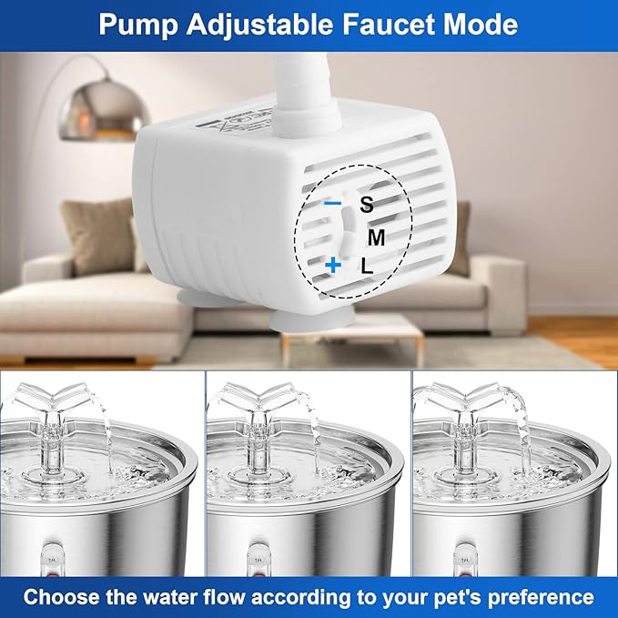 Cat Water Fountain Stainless Steel, 67oz/2L Pet Water Fountain Ultra Quiet Pump Cat Automatic Water Dispenser 3 Flow Modes for Inside Cats Small Dogs Puppies Multiple Pets Watering Supplies