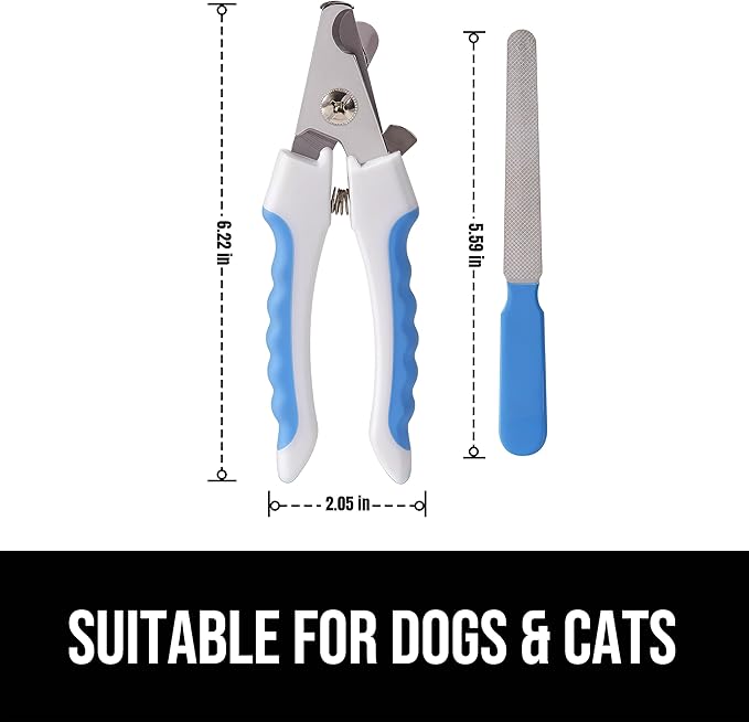 3 PCS Grooming Kit for Dogs & Cats,Self-Cleaning Slicker Brush with Nail Clipper and Trimmer (Blue)