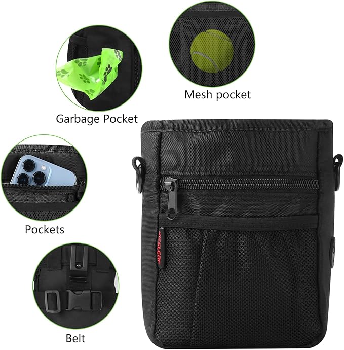 Dog Treat Pouch with Magnetic Closure, Treat Pouches for Pet Training, Large Dog Treat Training Pouch and Dog Clicker, Dog Training Treat Pouch Built-in Poop Bag Dispenser, Hands-Free Snack