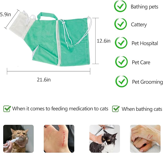 Hetenoyo 4 Pcs Anti-Scratch Silicone Cat Shoes and Cat Grooming Mesh Bag, Cat Claw Covers, Adjustable Multifunctional Anti-Bite Shower net Bag for Nail Trimming Bathing Home Pet Hospital Barbering