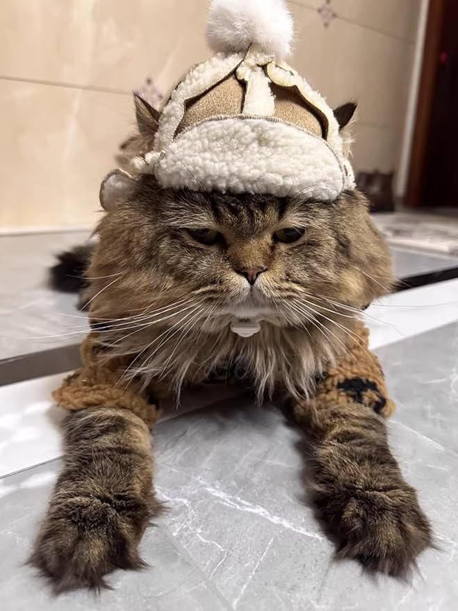 Cat Hats for Cats Only, Warm Cat‘s Beret Hat with Ear Holes, Pilot Cap Tiny Pets Party Costume, Cat Headwear Mini Hat SnugFit Sliding Toggles for Best Fit (Classic, Small (4-9.9 lbs))