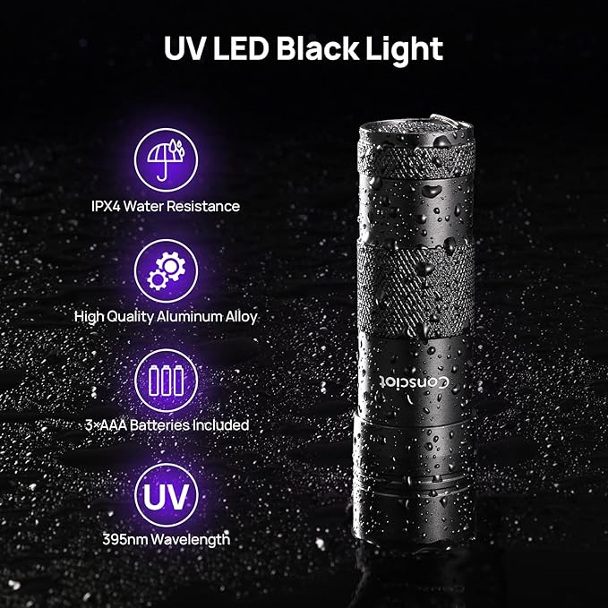 2 Pack UV Flashlight Black Light, Consciot 12 LED 395nm Ultraviolet Blacklight, Portable Mini Torch Light Pet Urine Detector for Dog/Cat Urine, Dry Stains, Bed Bug, Matching with Pet Odor Eliminator