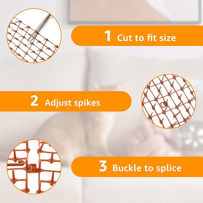 13FTx12IN Scat Mat for Cats Indoor Scat Mats for Dogs Cat Deterrent Mat Cat Repellent Mat Cats Spikes Mat to Stop Anti Mat Keep Dog Off Couch Furniture Counter Pets Outdoor Brown