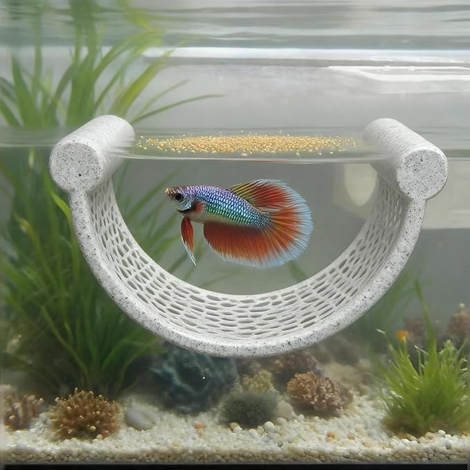 Marble Betta Fish Hammock - Floating Resting Platform for Bettas, Shrimp & Nano Fish - Elegant Aquarium Decor, Natural Stone Look Perch for Small Tanks