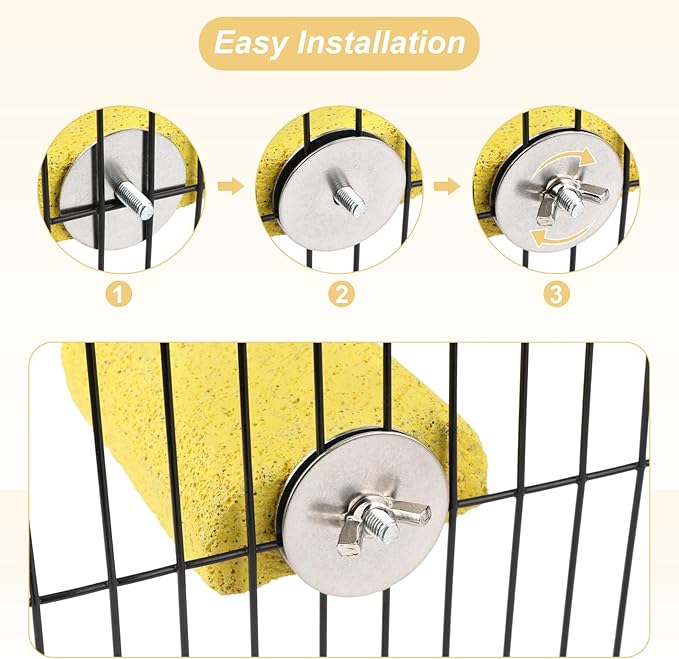 Wontee Bird Chewing Toys Grinding Beak Bird Perch Stand for Budgies Parakeets Cockatiels Lovebirds Conures Rats Squirrels, 2 Packs (Yellow+Fuchsia)