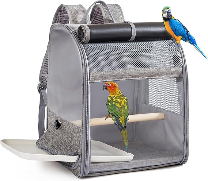 Folded Bird Travel Backpacks Cage with Detachable Perches and Transparents Window for Pet Outdoor Bird Carriers for Conures & Budgies