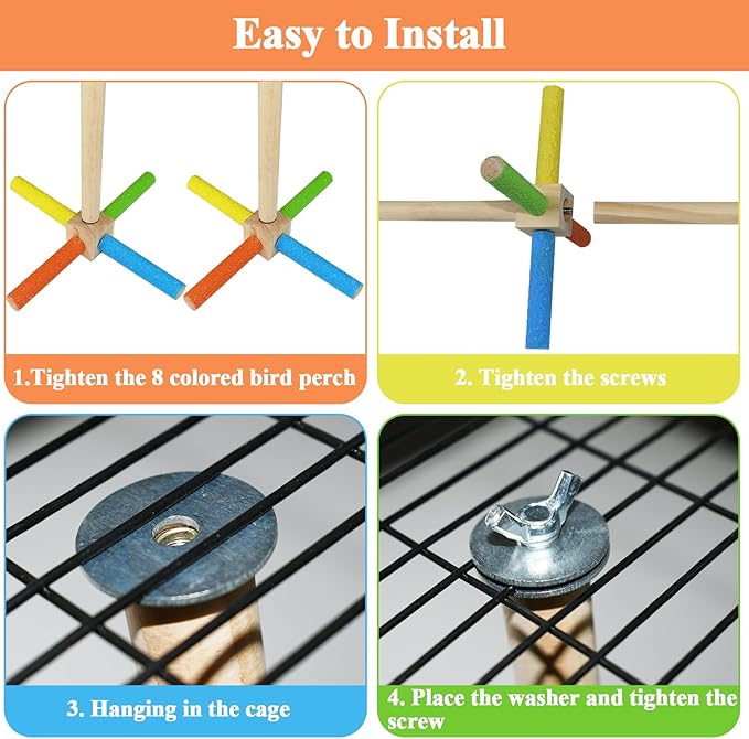 Bird Stand Perch Toy, Double Layer Spinning Parakeet Toys Exercise Wheel Cockatiel Toy for Cages Wooden Perchs for Small & Medium Birds Bird Cage Accessories for Parakeets Lovebirds Conures Budgies