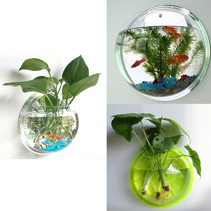 Acrylic Wall Mounted Fish Bowl, Hanging Aquarium Transparent Plastic Bubble Gold & Betta Fish Tank,Round Pot Flower Plant Vase Home Decoration (L: 295mm)