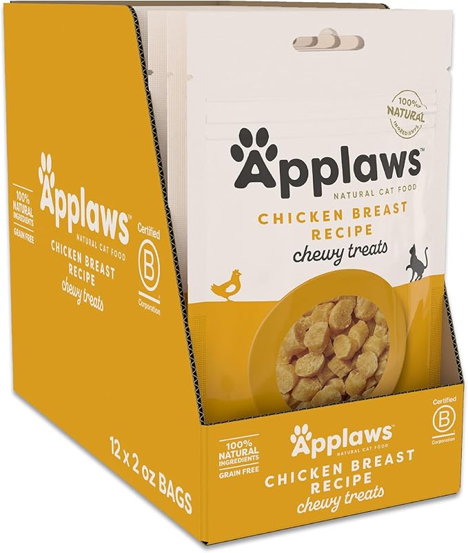 Applaws Natural Chewy Cat Treats, Grain-Free, High Protein, Limited Ingredients, No Artificial Additives or Fillers, Healthy & Nutritious Snack for Cats, Chicken (12 x 2.0oz Bags)