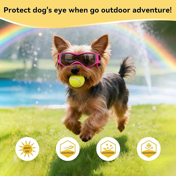 Dog Sunglasses for Extra Small Breed UV Protection Windproof XS Dog Goggles with Adjustable Head & Chin Straps for Ride Car/Hiking Travel/On Beach-Pink