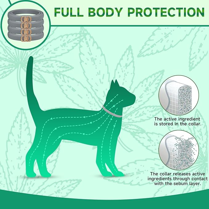 4 Pack Flea Collar for Cats, 32 Months Flea and Tick Prevention for Cats, Cat Flea Treatment, Adjustable Cat Flea Collars, Waterproof Cat Flea and Tick Treatment Collar, Flea Treatment for Cat, Grey