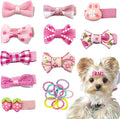 10pcs Blush Pink Dog Hair Clips 10pcs Colorful Rubber Bands Small Dog Bows Cute Pet Grooming Accessories Alligator Clips Stay In Hair Barrettes Hairpin Pet Headdress Yorkie Puppy Maltese Girls Dogs