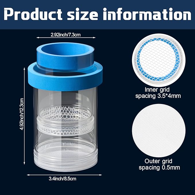 2 Pcs Breeder Box for Fish Tank Aquarium Breeder Separation Net Breeding Box with Suction Cup for Small Fish Shrimp Clownfish Guppy(Blue,M)