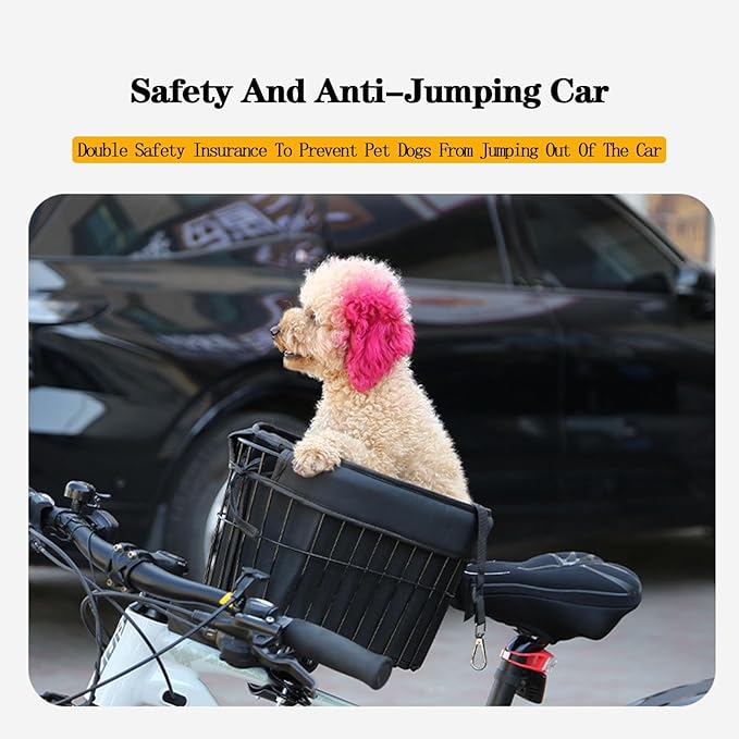 Heavy Duty Bicycle Pet Basket with Universal Fit - Holds Up to 33 Lbs, Reinforced Soft Padding and Secure Hugging Design for Safe Dog/Cat Rides (Bike-Mounted Pet Carrier)
