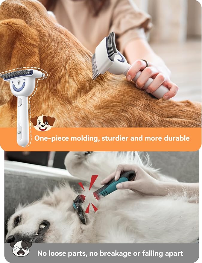 Dog Brush for Shedding with Steam, Dog Brush for Long Haired Dogs and Cats, Dual-Sided Dematting and Deshedding, Safe Non-Deforming Steel Pins, for Medium-Thick Coats Prone to Tangles & Shedding