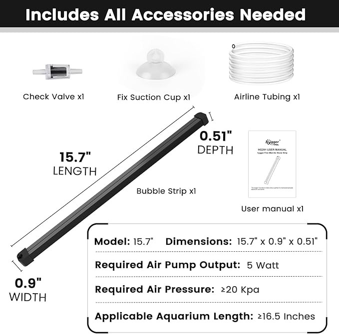 hygger Weighted Nano Mist Bubble Wall Bar, 15.7" Self-Sinking ABS Air Stone Strip with Gentle Oxygen Diffuser for Freshwater & Marine Aquarium, Hydroponics