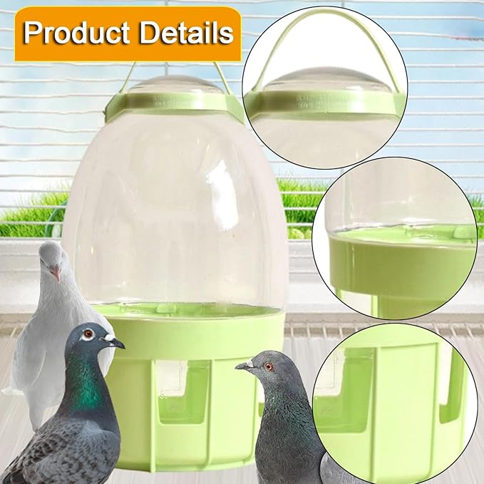 Pigeon Water Dispenser Bird Drinker Large Capacity Automatic Pet Water Pot Container Drinker Bottle for Parrot Lovebirds Duck, 10L