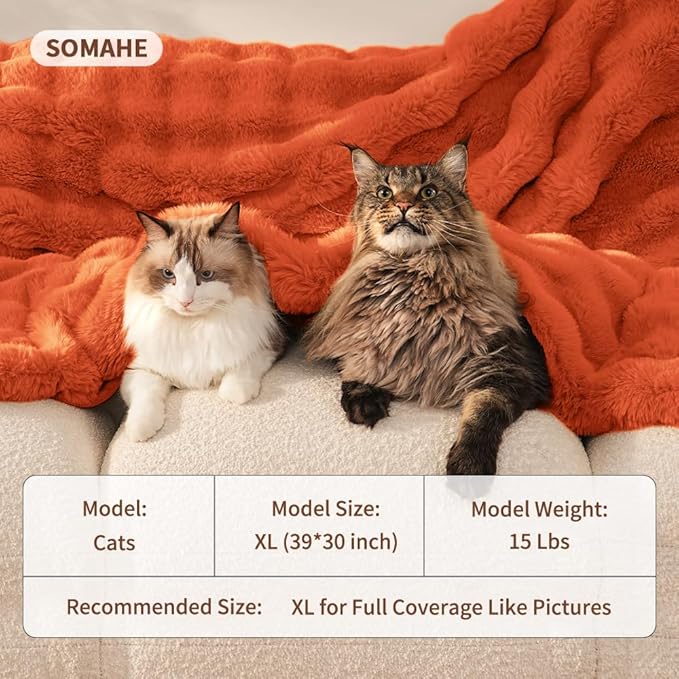 Self-Warming Cat Blanket, Dual-Side Plush Sherpa Throw with Anti-Static, Snuggle Mat for Kittens & Cats, Cozy Bed Topper for Windowsills & Couches, Machine Washable & Dryable, 21x18 Inch Orange