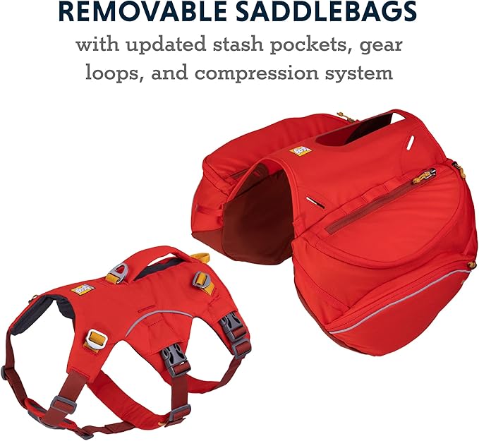 Ruffwear, Palisades Dog Backpack, Multi-Day Pack with Removable Saddlebags & 2x1L Hydration Bladders, Cross-Load Compression, Breathable Adjustable Harness, Reflective Trim, Red Sumac, Small