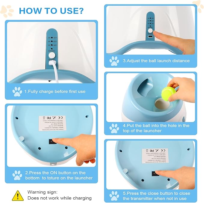 Automatic Ball Launcher for Dogs: 2" Mini Tennis Ball Thrower with 3 Distance Settings,Interactive Puppy Pet Ball Indoor Thrower Fetch Machine for Small to Medium Dogs,Blue
