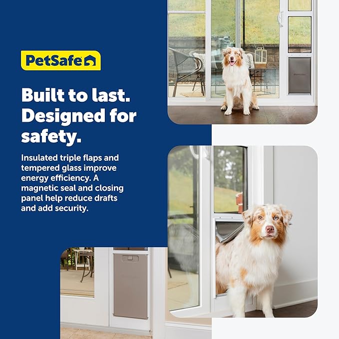 PetSafe Extreme Weather Sliding Glass Pet Door - Energy Efficient Entry for Dogs & Cats - Triple Flap with Magnetic Seal - Durable Aluminum Frame - Easy Install - Large