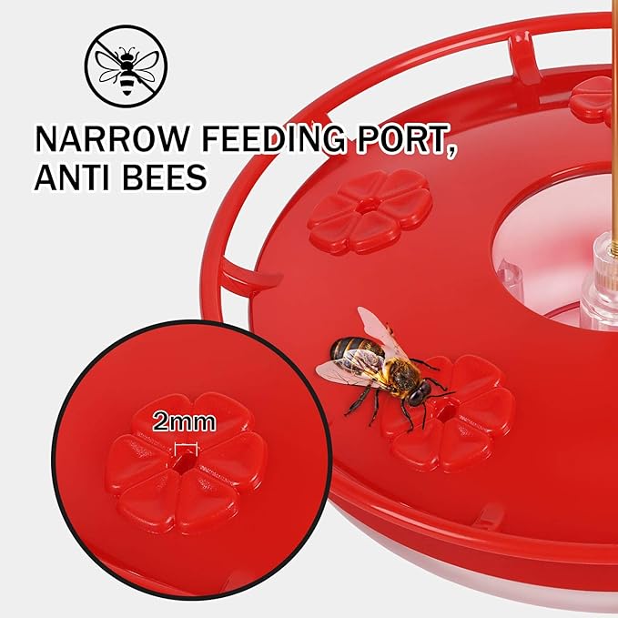 eWonLife 2 Pack Hummingbird Feeders for Outdoors, 16oz Leak-Proof Saucer Humming Bird Feeder with Integrated Ant Moat, Bee Proof 5 Feeding Ports, Brush, Easy Clean & Refill, Hanging Garden Yard Décor