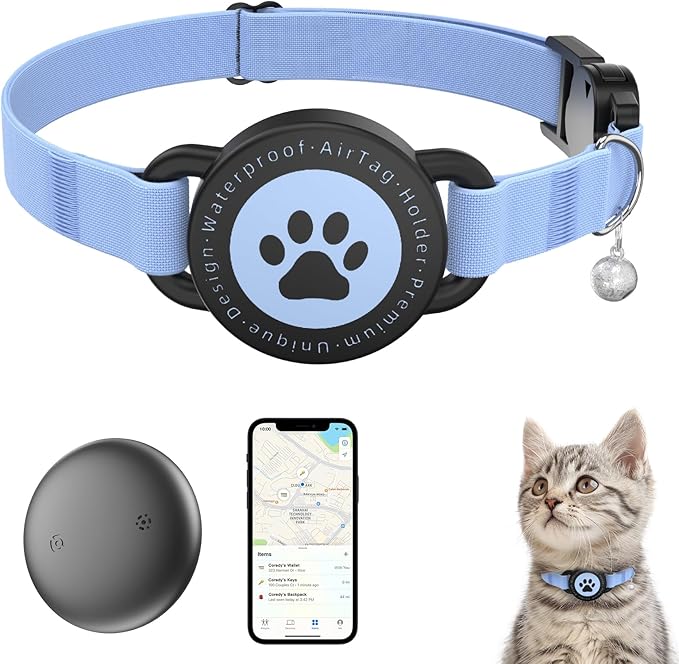 GPS Cat Tracker Collar(iOS & Android), Bluetooth Mini GPS Dog Tracker, Smart Pet Activity Tracker, No Monthly Fee, Work with Apple Find My & Google Find Hub, Finder Tag for Pets,Items 1 Pack Blue