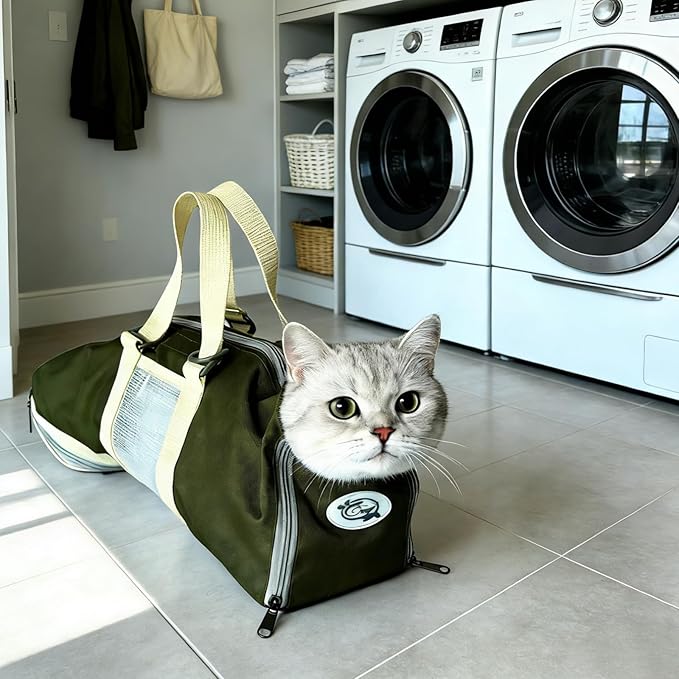 Cinf Cat Nail Clipping Cleaning Grooming Restraint Bag （Free Muzzle） No Scratching Biting for Bathing Nail Trimming Injecting Examining((Moss Green,M)