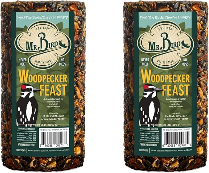 2-Pack Mr. Bird Woodpecker Feast Small Cylinder | Wild Bird Food for Outdoor Birds | Backyard Birdfeeding