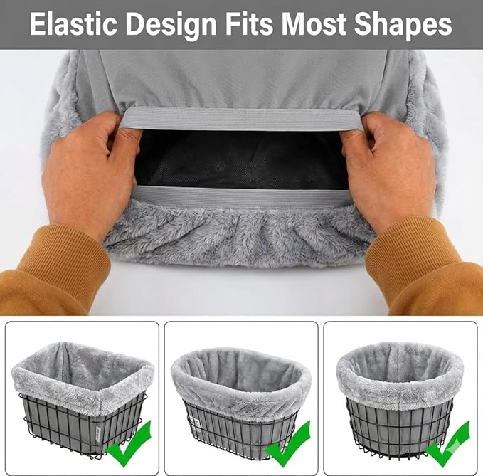 ANZOME Dog Bike Basket Liner (Liner Only), Soft Sherpa Padded Cover for Wire Bicycle Baskets, Warm Winter Pet Carrier Insert Bed with Durable Canvas & Elastic Fit (Grey)