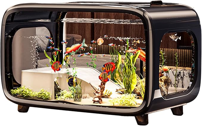 Fish Tank - Small Betta Aquarium, Clear Acrylic Aquatic Container, Compact Water Habitat Bowl, Durable Mini Aquarium | Snail Shrimp Turtle Plant Landscape for Desk Shelf Bedroom Office Home Decor