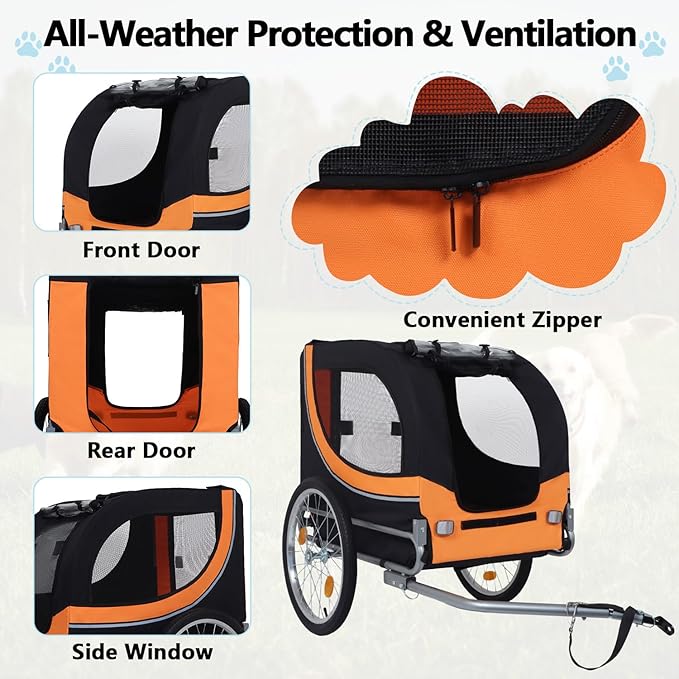 Large Dog Trailer for Bike, Folding Bike Trailer for Dogs with 18.9" Wheels, 120LB Capacity All-Terrain Pet Carrier, Universal Bicycle Coupler
