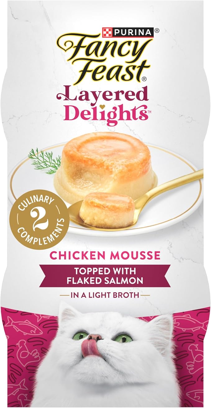 Purina Fancy Feast Layered Delights Chicken Mousse Topped with Flaked Salmon Gourmet Wet Cat Treats - 1.96 oz. (Pack of 8)