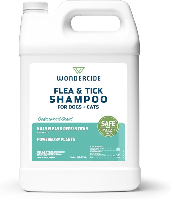 Wondercide - Flea & Tick Shampoo for Dogs and Cats - Flea and Tick Treatment with Natural Essential Oils - for Pets Over 4 Months - Powered by Plants - Cedarwood - 128 Fl oz