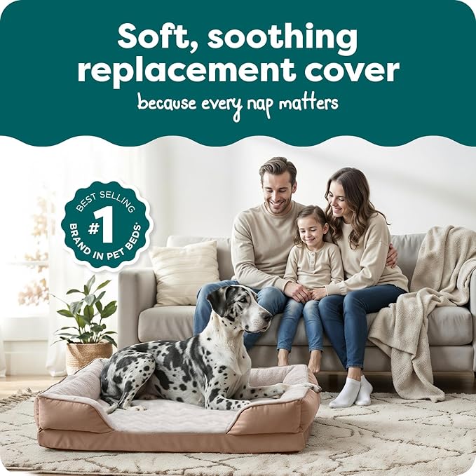 FurHaven Dog Bed Cover Replacement, Sofa-Style Design with Soft, Breathable Fabric for Cozy Comfort, Machine Washable, Jumbo Plus XXL, Plush & Velvet Waves, Brownstone