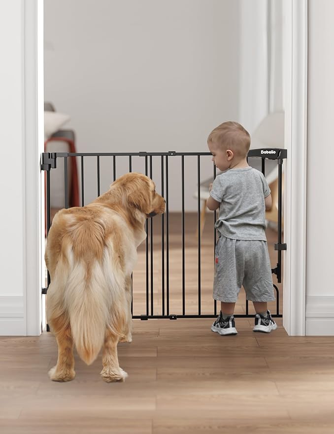 Babelio Removable & No Bottom Bar Baby Gate, 35.5-55" Extra Wide Hardware Mounted (Drill Needed)| Wide Walk-Thru| Auto-Close Safety Dog/Pet Gate for Stairs & Doorways (Black, 35.5-55" W, 30" H)