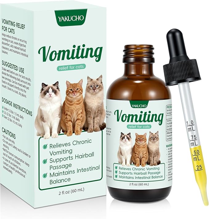 Vomiting Relief for Cats, Cat Vomit Remedy, Digestive Support Drops with Probiotics to Help Reduce Vomiting, Hairballs & Sensitive Stomach, Supports Gut Health, Easy to Mix with Food - 2 FL OZ